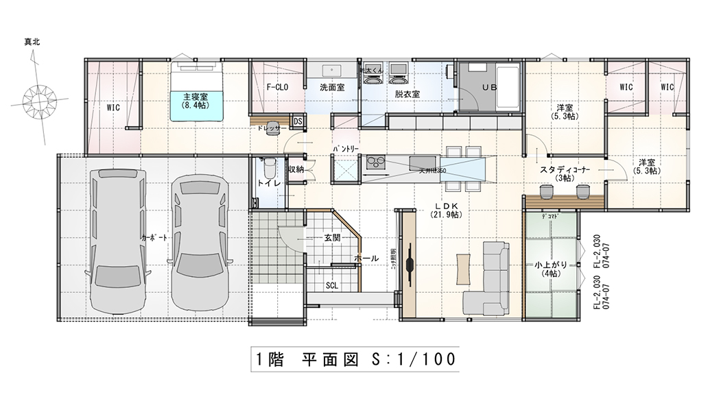 モデルハウス 1階平面図（3LDK＋スタディ＋小上がり）